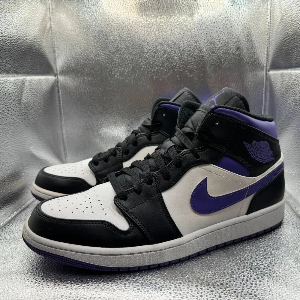 Size 12 Nike Air Jordan 1 Mid White Dark Iris Mens Sneaker Shoes 554724-095‎